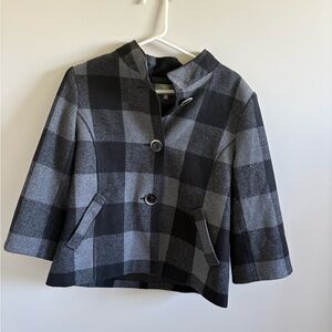Black and Gray Pea Coat with Plaid Pattern